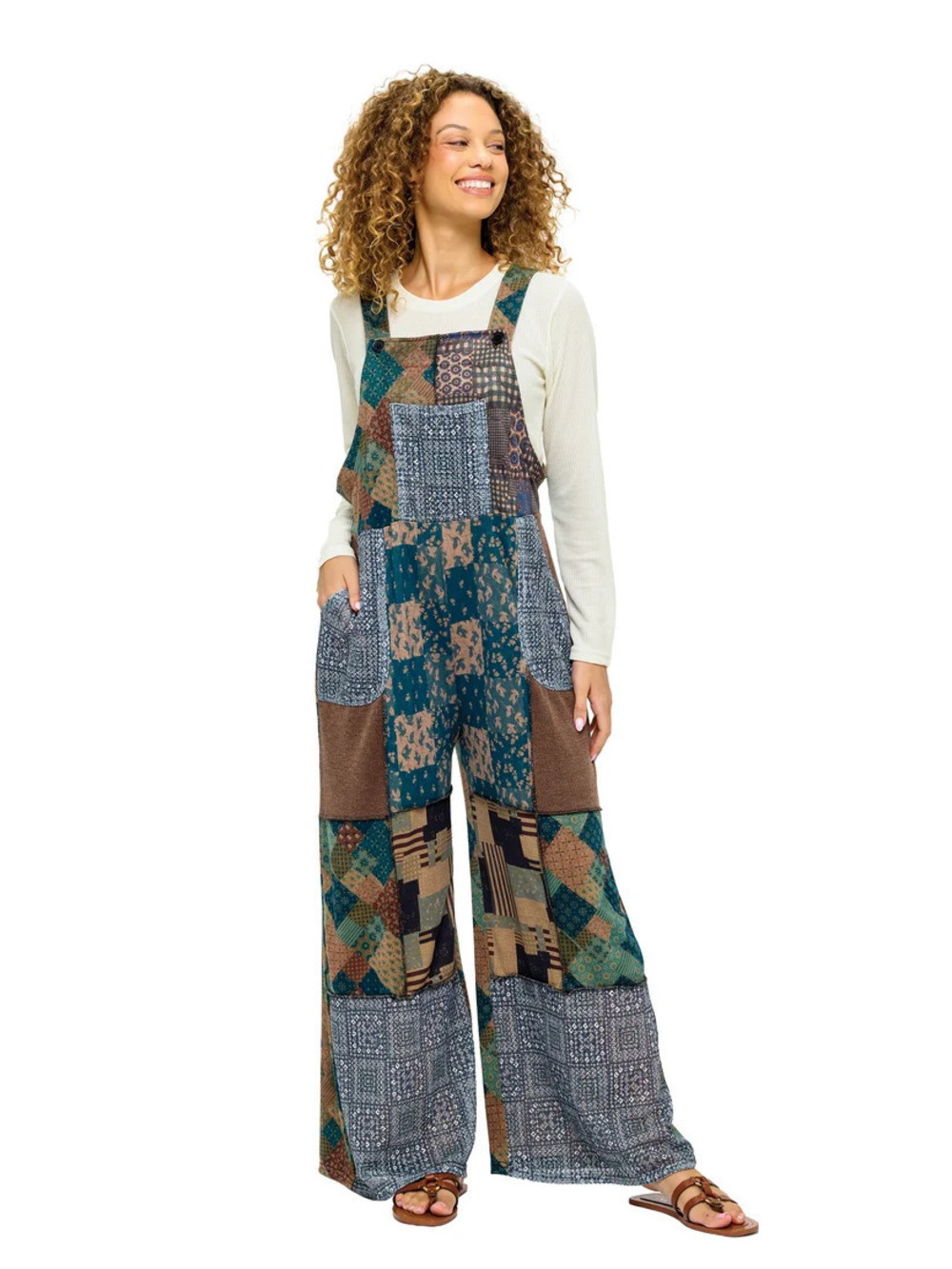 26817 | Yak & Yeti Boho Multi Patchwork Checkered Lace Overalls | Sizes S/M-L/XL
